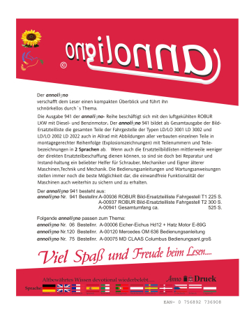 ROBUR LKW mit Diesel & Benzin Motor Typen LD/LO  mit Allrad Fahrgestelle Bild- Ersatzteilliste & Explosionszeichnungen - annoligno 941